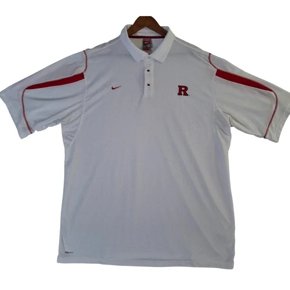 Nike Rutgers University Polo Shirt Mens XXL White Red Nike Fit Team Scarlet Y2K - Picture 1 of 9